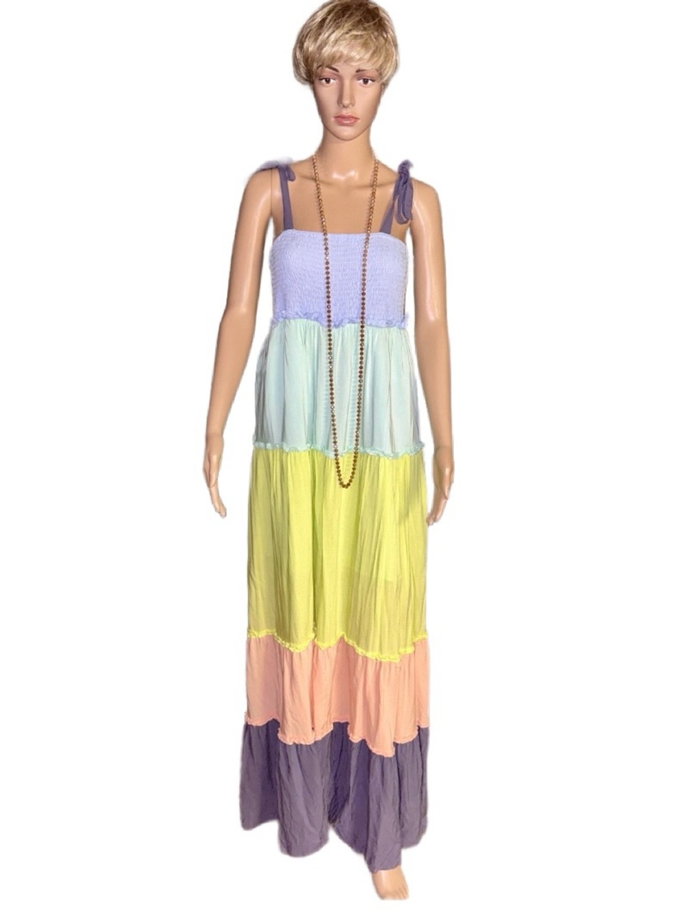 J. NNA ~ Women’s Large ~ Multi-Colors ~ Block ~ Smocked Maxi Dress ~ New W/Tags